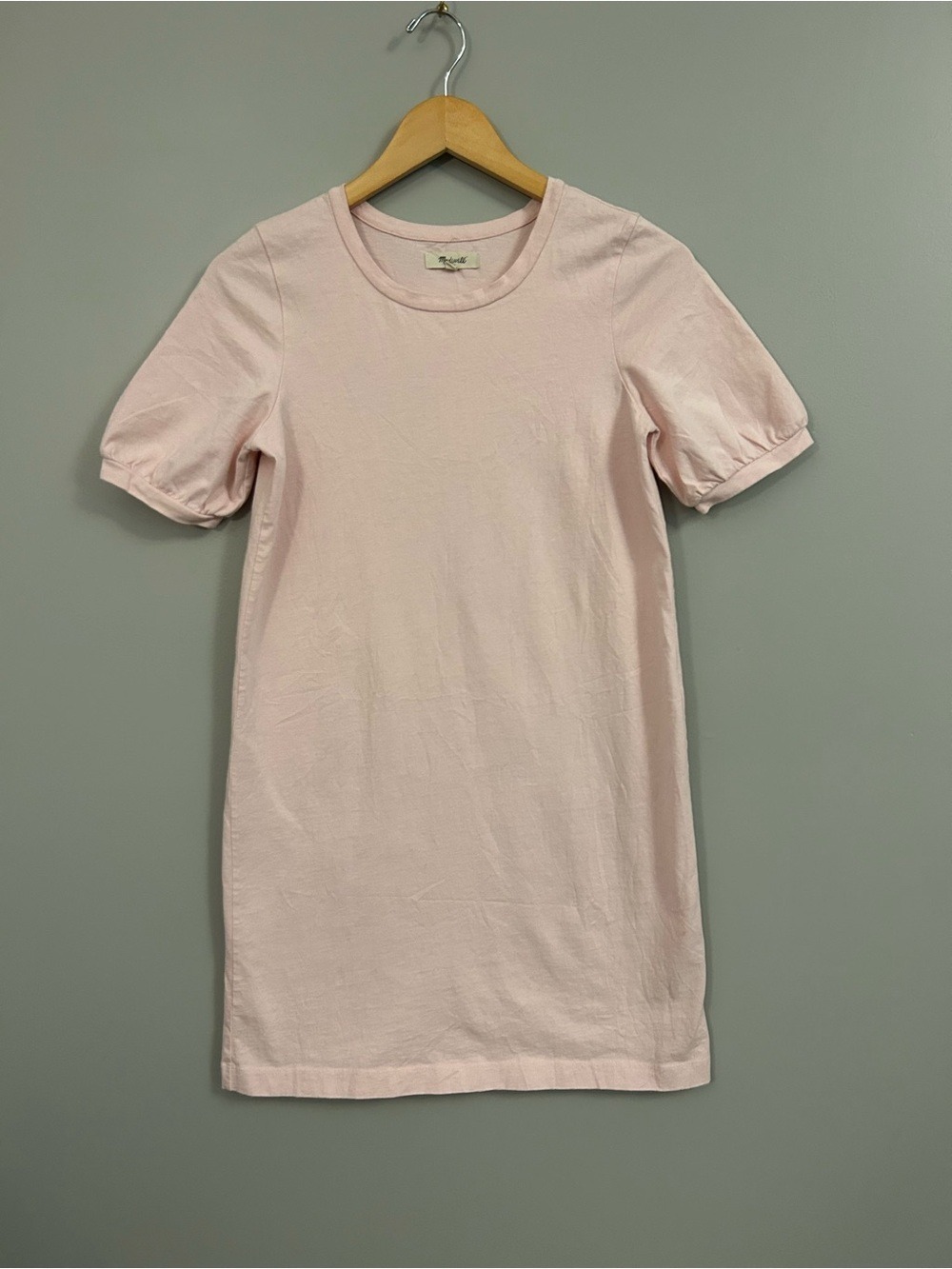 Madewell Pale Pink Bubblegum Crewneck Tee Dress XS